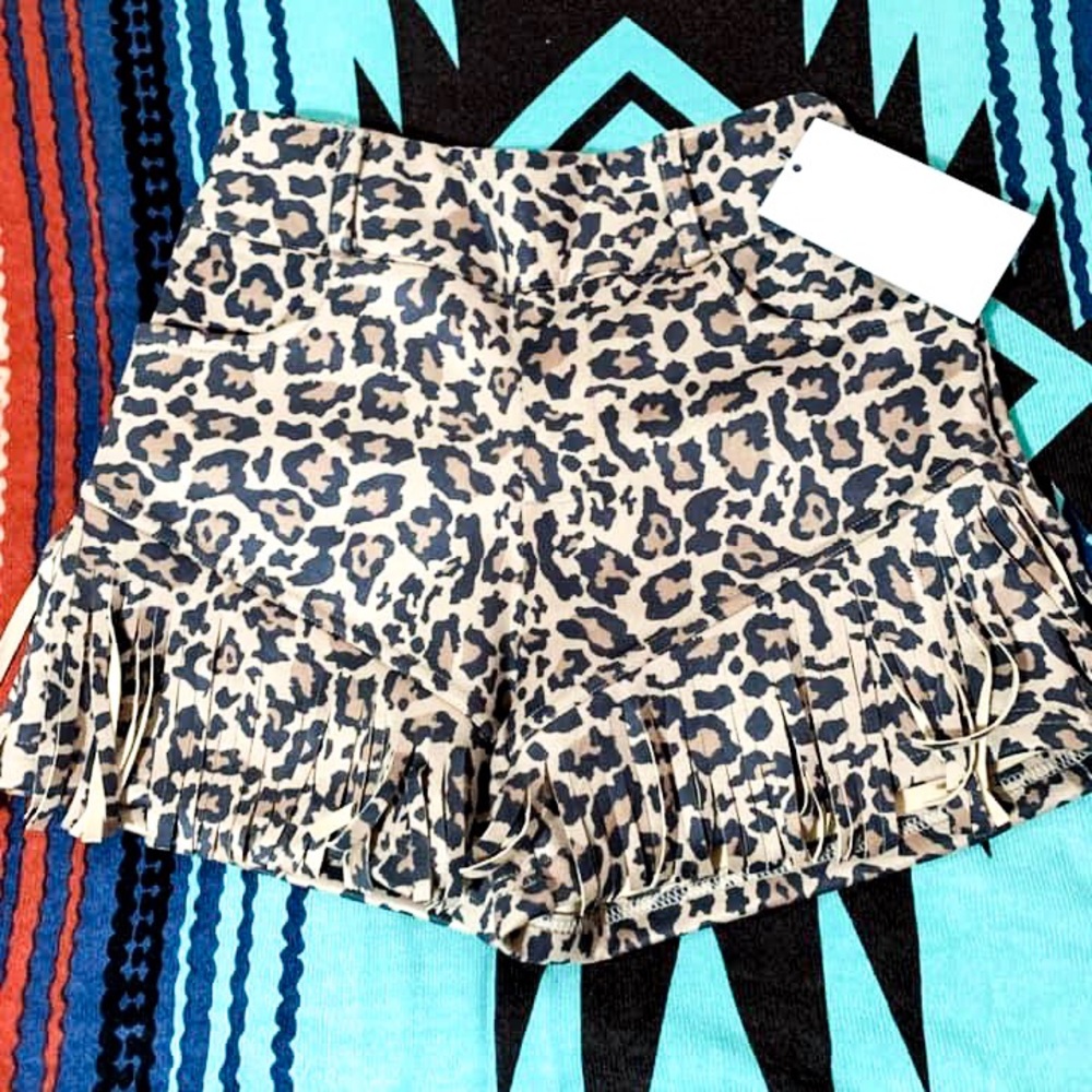 Leopard Fringe Shorts